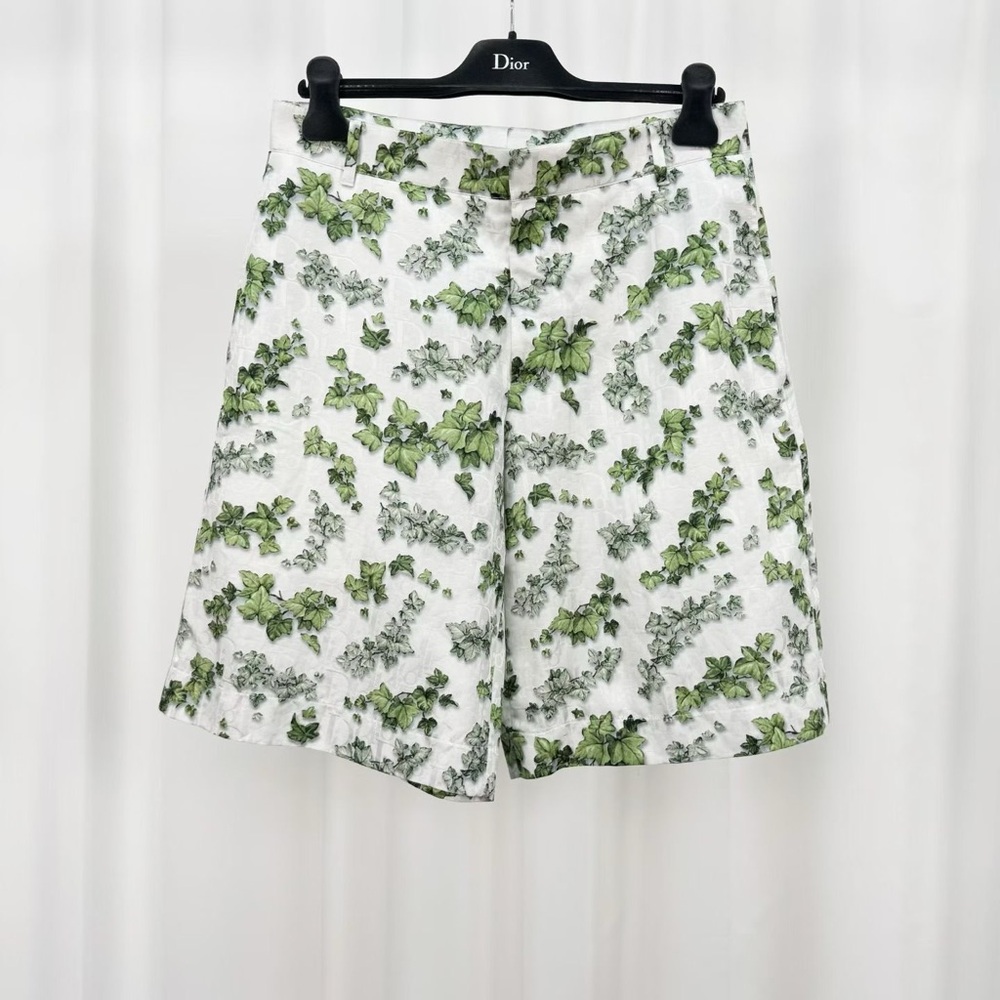 Authentic Dior White and Green Leaf Pattern Shorts